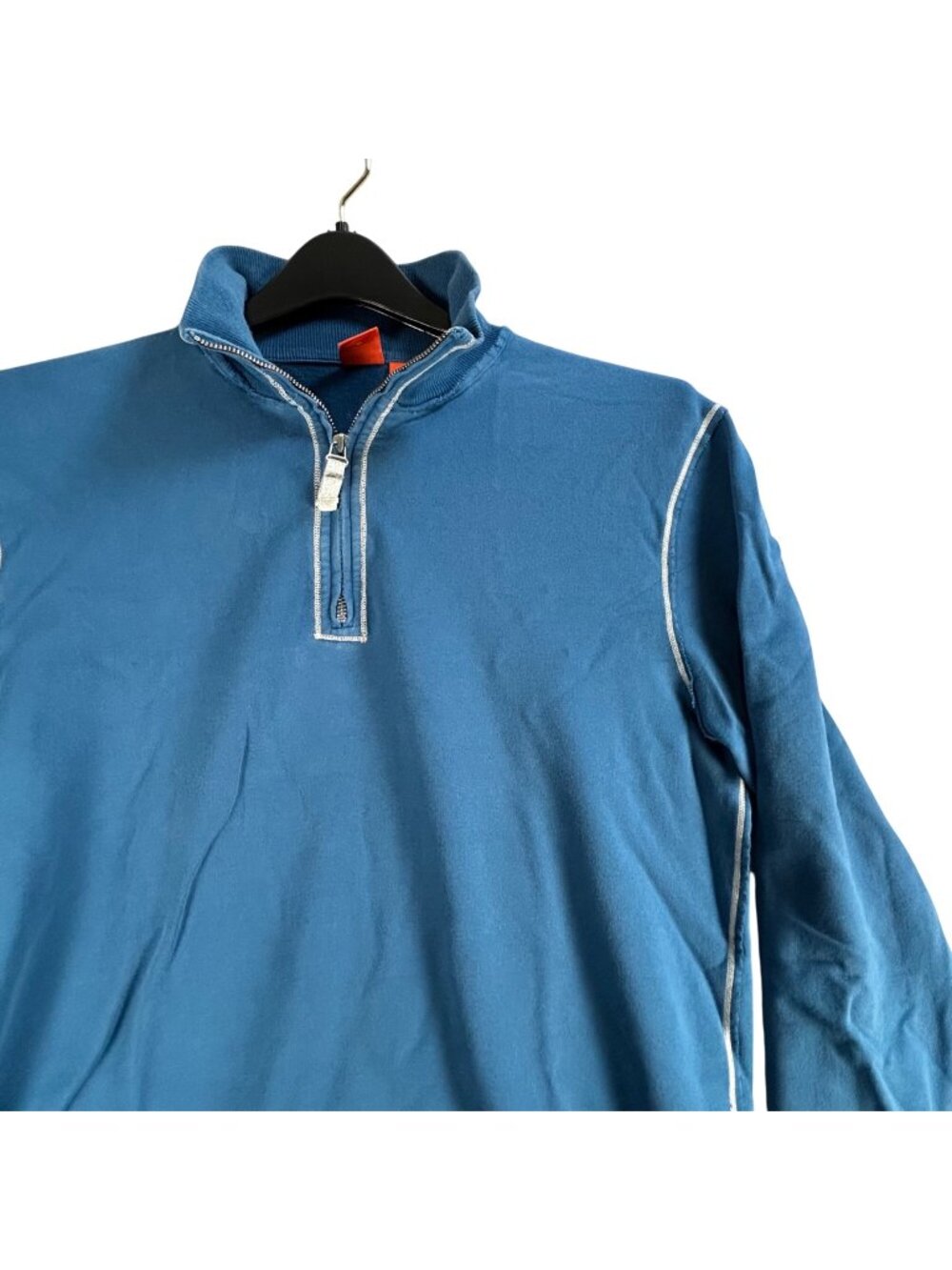 Hugo Boss 1/4 Zip Pullover Mens M Blue Long Sleeve Preppy Casual Contrast Stitch